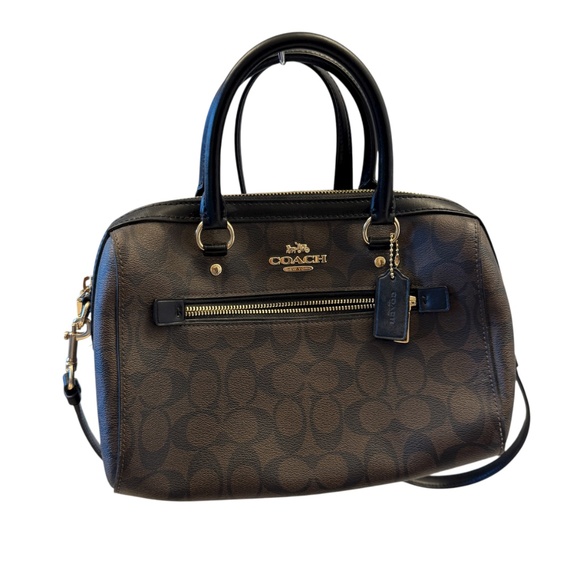 Coach Satchel Bag in signature canvas black & brown -Rowan - Picture 1 of 11